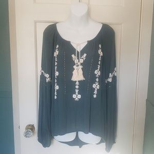 Xhilaration beaded Boho Top Loden Green